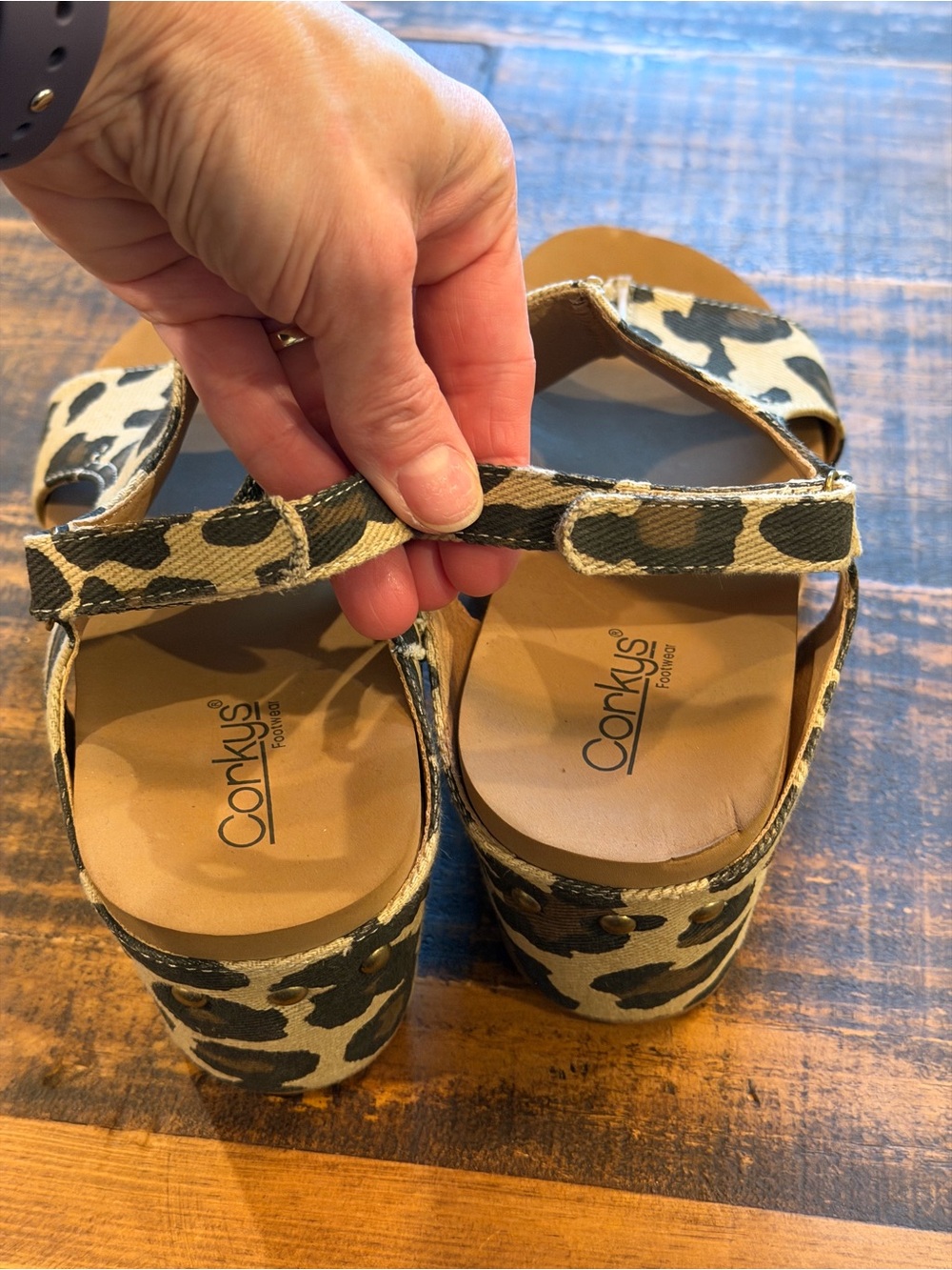 Corkys Leopard-Print Slingback Wedges in Beige and Black - Picture 9 of 9